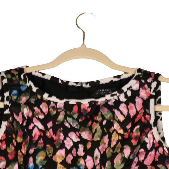 Tahari Fit and Flare Dress Womens 2 Petite 2P Black Abstract Artsy Lined Boho - Picture 3 of 11